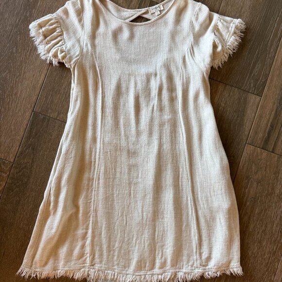 Umgee A-Line oatmeal short sleeve raw edge dress size small - Picture 2 of 9